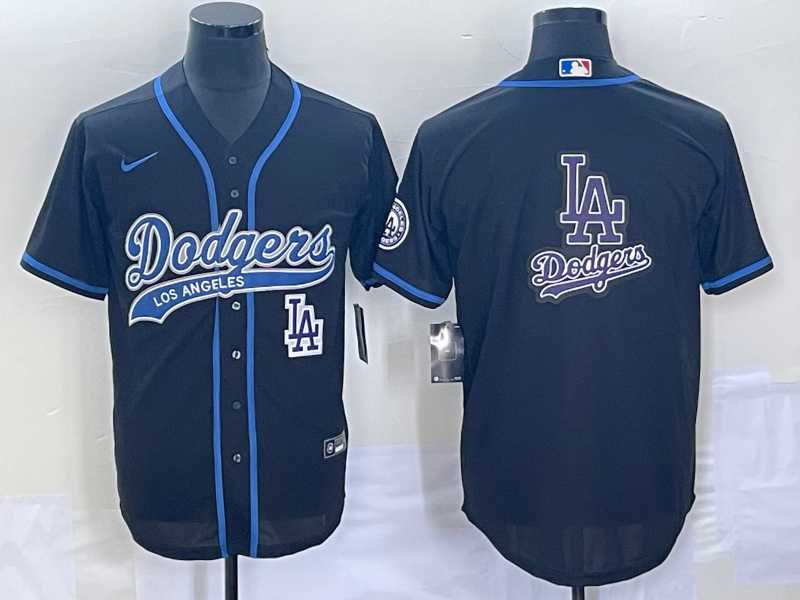 Men%27s Los Angeles Dodgers Black Team Big Logo With Patch Cool Base Stitched Baseball Jerseys->los angeles dodgers->MLB Jersey